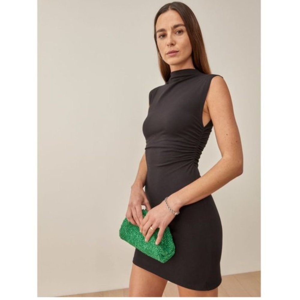 REFORMATION Alden Funnel Neck Dress in Black Size Large